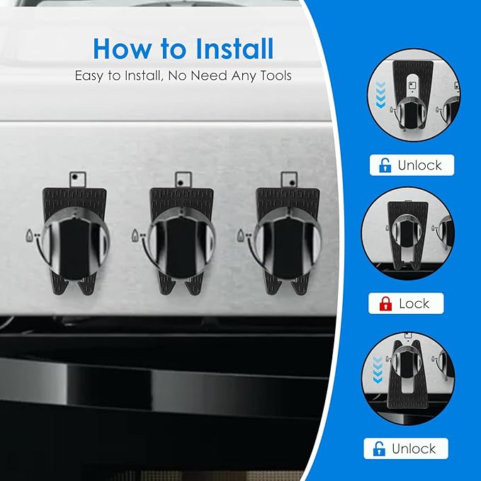 Gas Stove Knob Locks, Silicone Oven Knob Safety Covers Baby Proof, Gas Stove Knob Covers for Baby and Pets Safety (Dark Black)