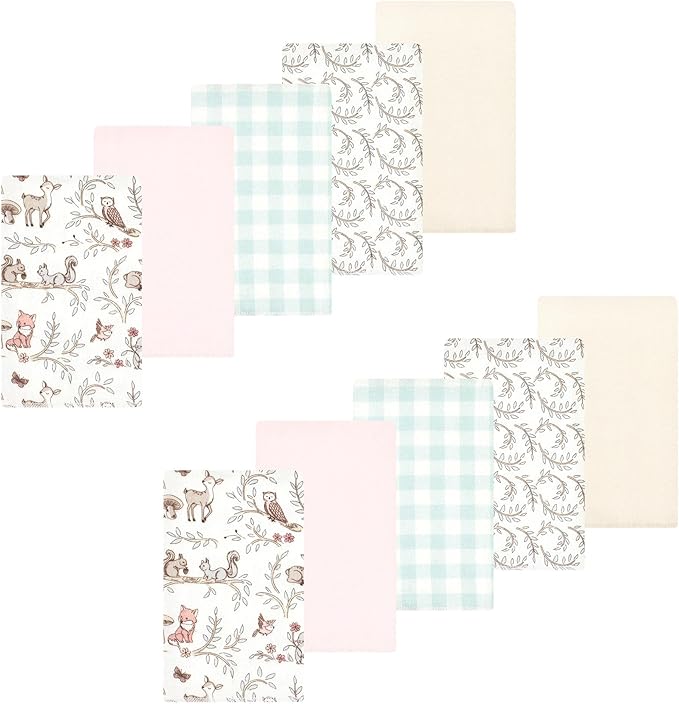 Luvable Friends Hudson Baby Flannel Burp Cloths 10pk, Pink Forest Friends