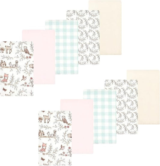 Luvable Friends Hudson Baby Flannel Burp Cloths 10pk, Pink Forest Friends