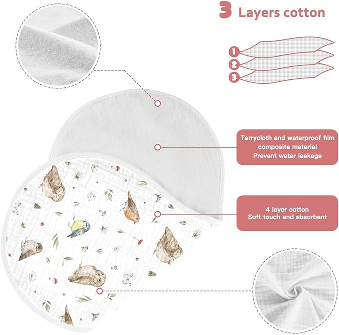 vvfelixl Burp Cloths Owl Sparrow Robin Birds for Baby Boy Girls Baby Washcloths Burp Rags 1 Pack White