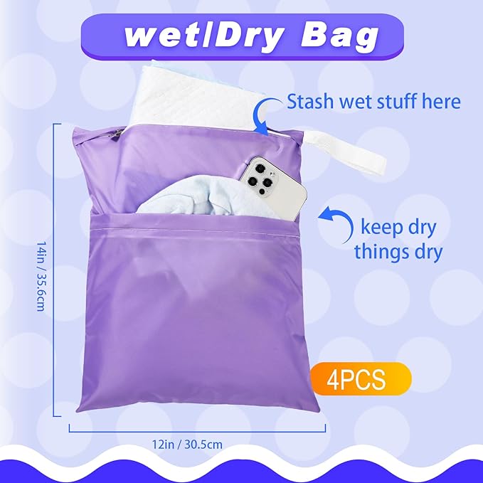 Frienda 4 Pieces Cloth Diaper Wet Dry Bag, Waterproof Reusable Washable Bag for Baby Items and Travel Zippered Pockets with Handle, Beach, Swimsuit, Dirty Gym Clothes and Toiletries(Macaron)