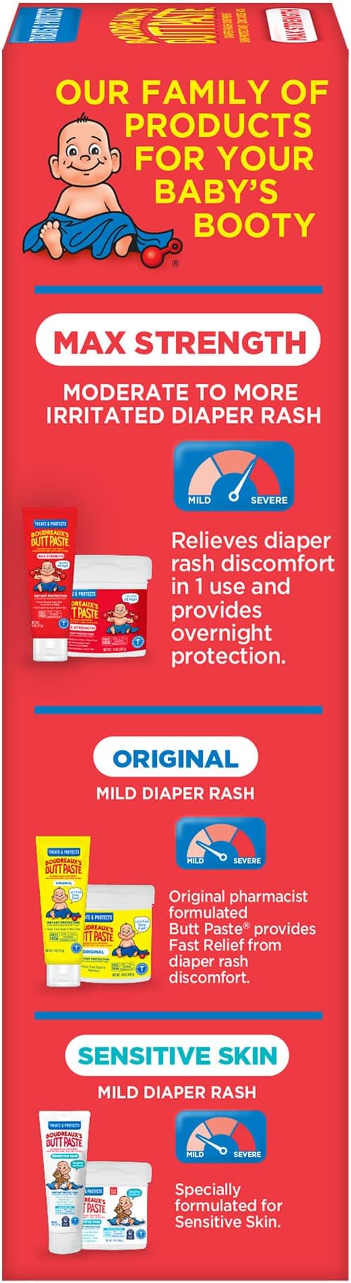 Boudreaux’s Butt Paste Diaper Rash Ointment, Baby Rash Cream Skin Protectant, Fast Relief for Diaper Rash, Soothing Barrier Cream, Maximum Strength, 4 Ounce Tube (Pack of 3)