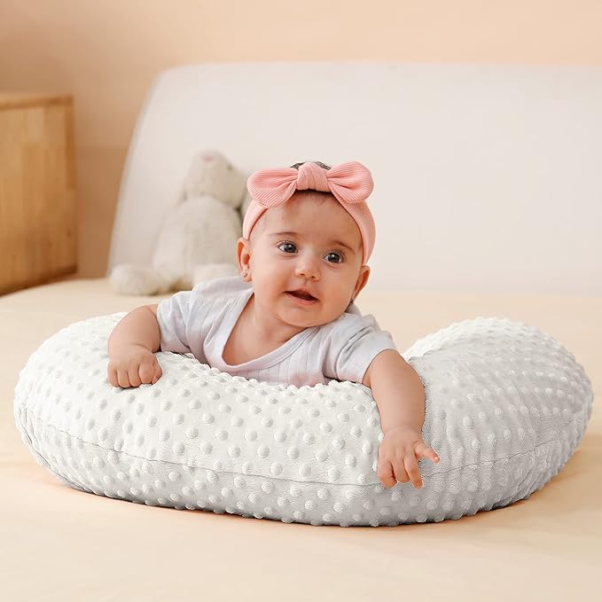 Nursing Pillow Cover Breastfeeding Pillow Cases Plush Dot Slipcover (White)