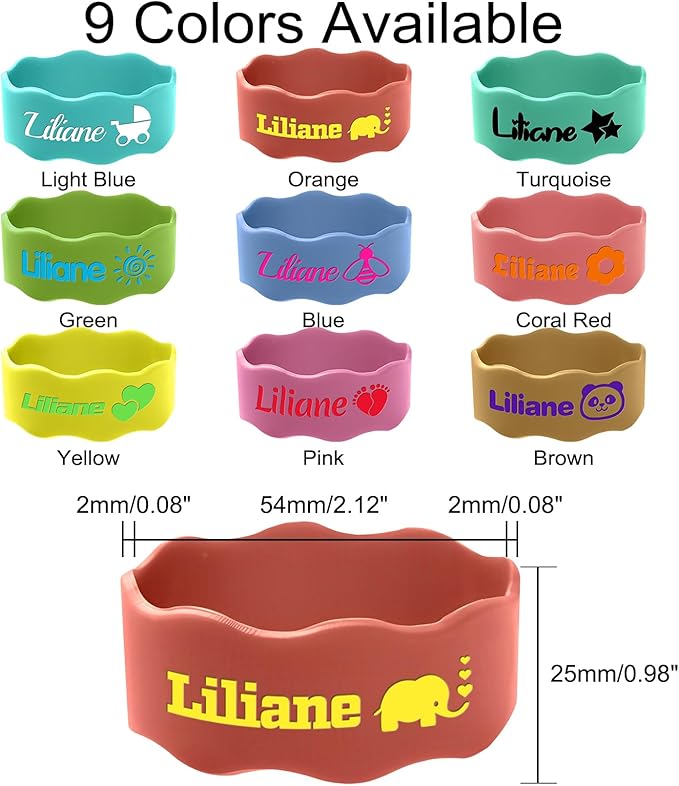 Custom Baby Bottle Labels for Daycare Silicone Water Bottle Name Bands Personalized Reusable Baby Bottle Straps for Kids Cups School(LightBlue)
