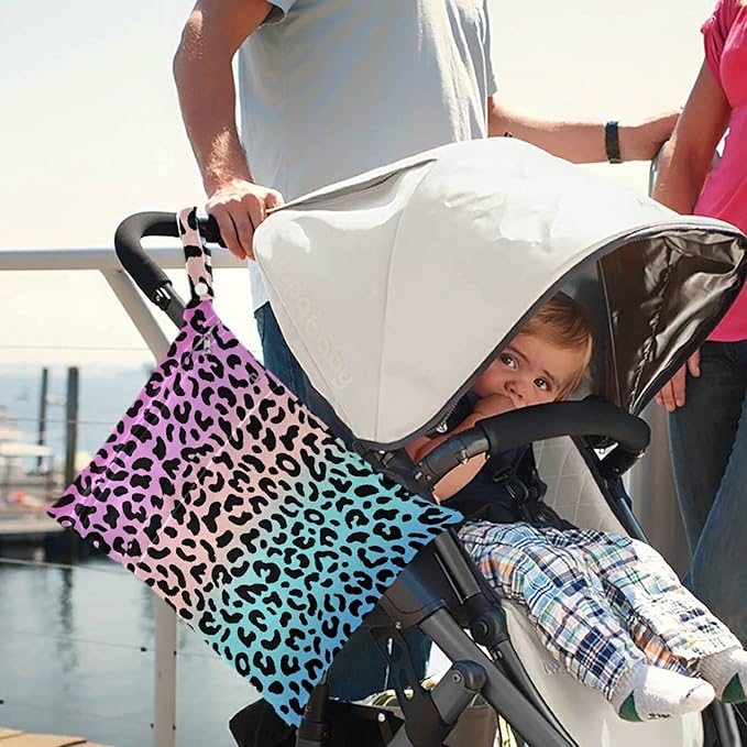 visesunny Colored Leopard Grain 2Pcs Wet Bag with Zippered Pockets Washable Reusable Roomy Diaper Bag for Travel,Beach,Daycare,Stroller,Diapers,Dirty Gym Clothes,Wet Swimsuits,Toiletries
