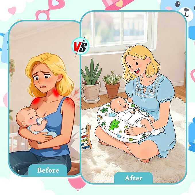 Nursing Pillow for Breastfeeding & Bottle Feeding - Ergonomic C-Shape Design with Breathable Filling & Removable Washable Cover, Supports 0-12 Months (Feeding, Tummy Time, Sitting)