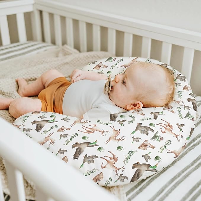 Wild Animals Hunting Baby Nursing Pillow Covers for Boy Girl Mallard Duck Deer Green Leaves Nursery Pillowcase for Breastfeeding Pillows Country Animal Hunters Soft Stretchy Slipcovers for Newborn