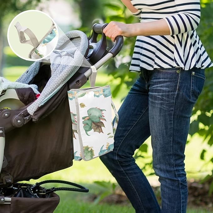 Kigai Cute Dragon Portable Diaper Changing Pad Travel Changing Pad for Baby Waterproof & Foldable Diaper Mat for Baby Shower, Newborn Girls and Boys