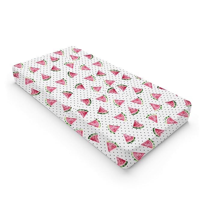 Watercolor Watermelon Dots Changing Pad Covers Watermelon Fruits Diaper Changing Table Cover Sheets for Boy Girl Boho Summer Fruits Soft Breathable Stretch Fitted Baby Changing Table Mats 32''x16''