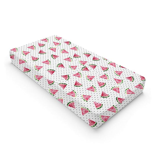 Watercolor Watermelon Dots Changing Pad Covers Watermelon Fruits Diaper Changing Table Cover Sheets for Boy Girl Boho Summer Fruits Soft Breathable Stretch Fitted Baby Changing Table Mats 32''x16''