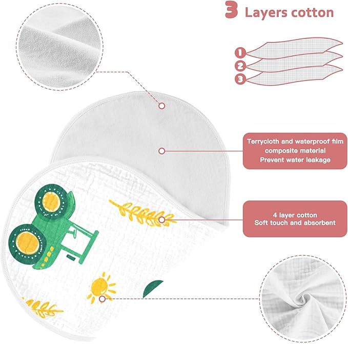 Fall Farm Tractor Burp Cloths Baby Boys Girls Absorbent Soft Cotton Burping Cloths Rags 2 Pack