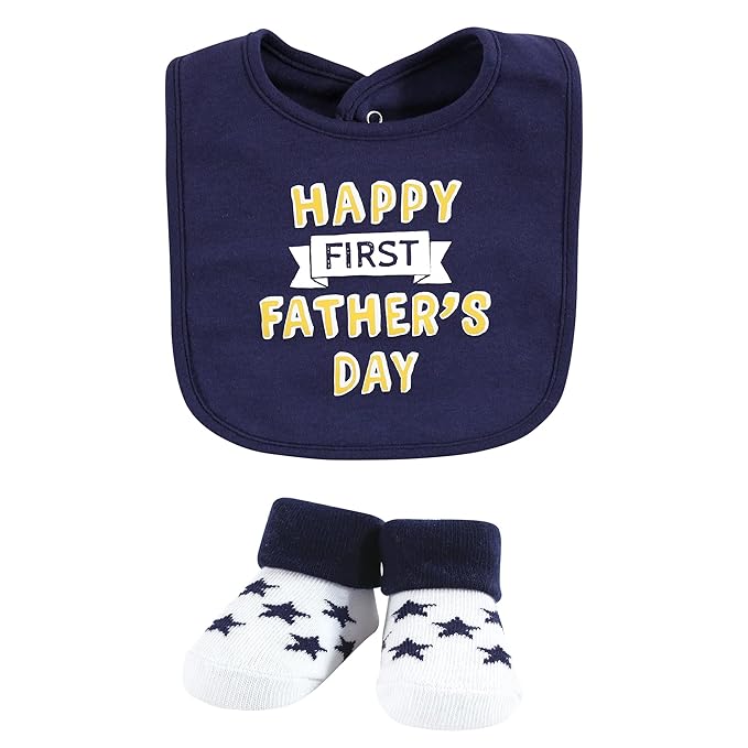 Hudson Baby Unisex Baby Cotton Bib and Sock Set, Boy Mothers Fathers Day, One Size