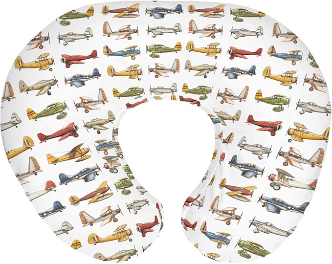 Airplanes Vintage Models Aircraft Nursing Pillow Covers for Boy Girl Antiqued Planes Nursing Pillow Slipcovers for Breastfeeding Pillows Retro Planes Soft Stretchy Removable Covers for Newborn Infant