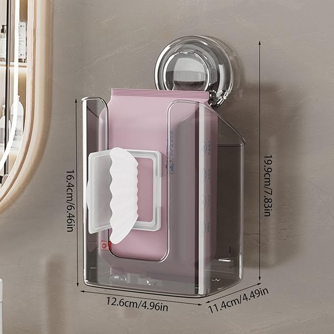 Wall Mounted Wet Wipes Dispenser for Bathroom and Kitchen, Clear PET Materials, Easy Installation with Suction Cup