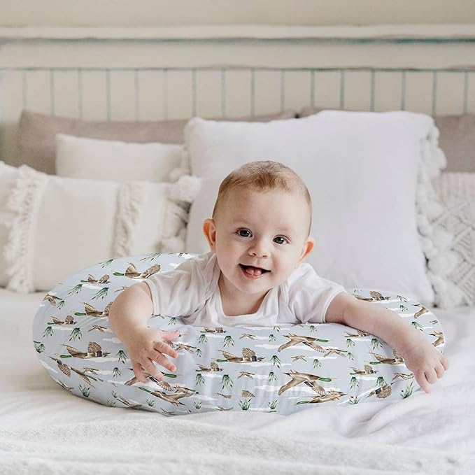 HawSkgFub Duck Hunting Mallard Hunter Nursing Pillow Cover for Baby Boys, Wild Animal Bird Reeds Blue Breastfeeding Pillow Slipcover, Nursing Pillowcase for Newborn Infant, Cover Only