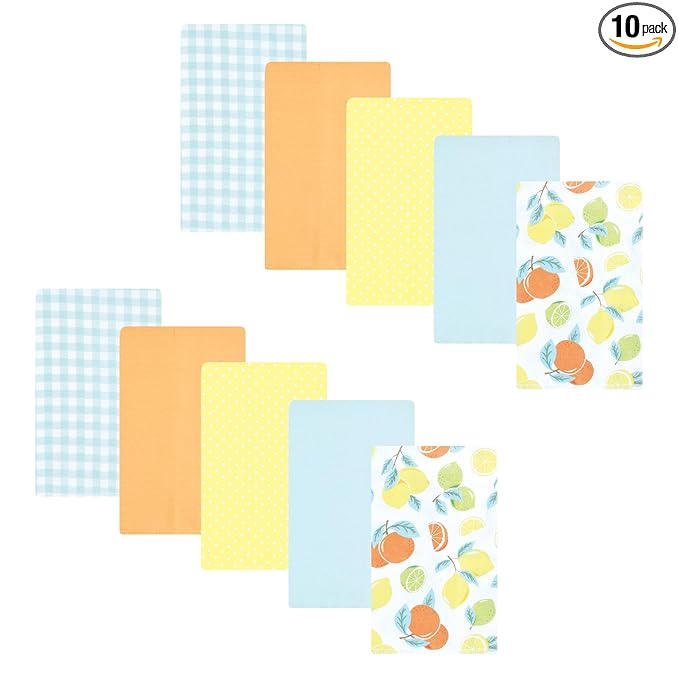 Hudson Baby Unisex Baby Flannel Burp Cloth 10pk, Citrus Mint, One Size