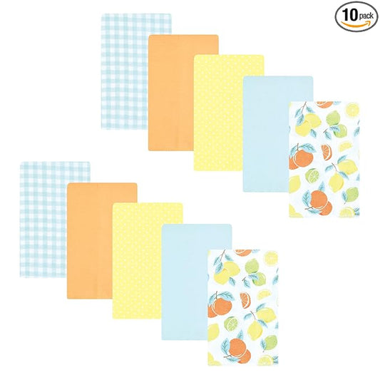 Hudson Baby Unisex Baby Flannel Burp Cloth 10pk, Citrus Mint, One Size