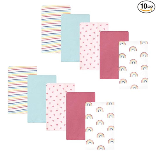Hudson Baby Unisex Baby Cotton Flannel Burp Cloths, Creative Rainbow 10-Pack, One Size