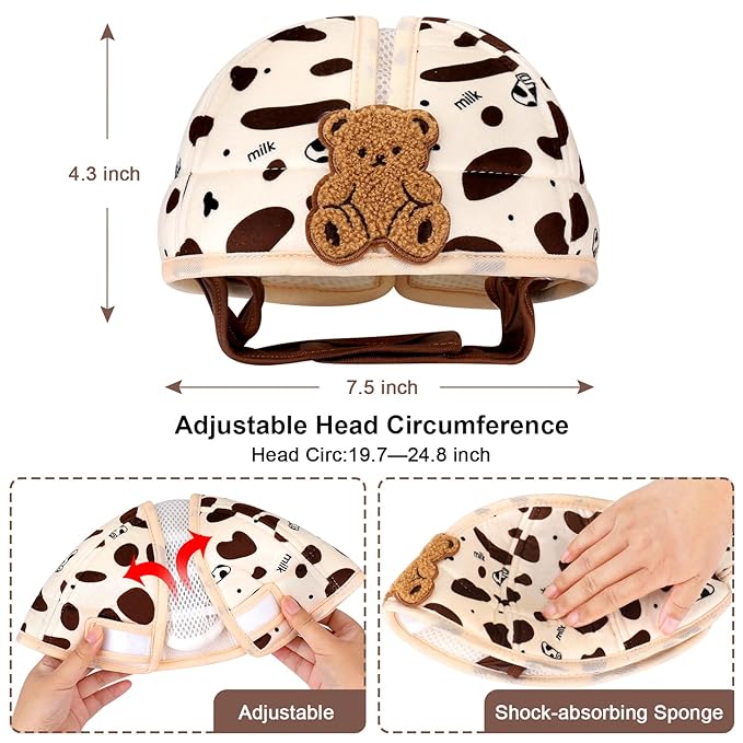 Accmor Baby Head Protector, Baby Helmet for Crawling Walking, Cute Brown Bear Infant Headguard Soft Cushion Lightweight Breathable Protective Caps, Anti-Collision Toddler Helmets for 6m-24m Boys Girls