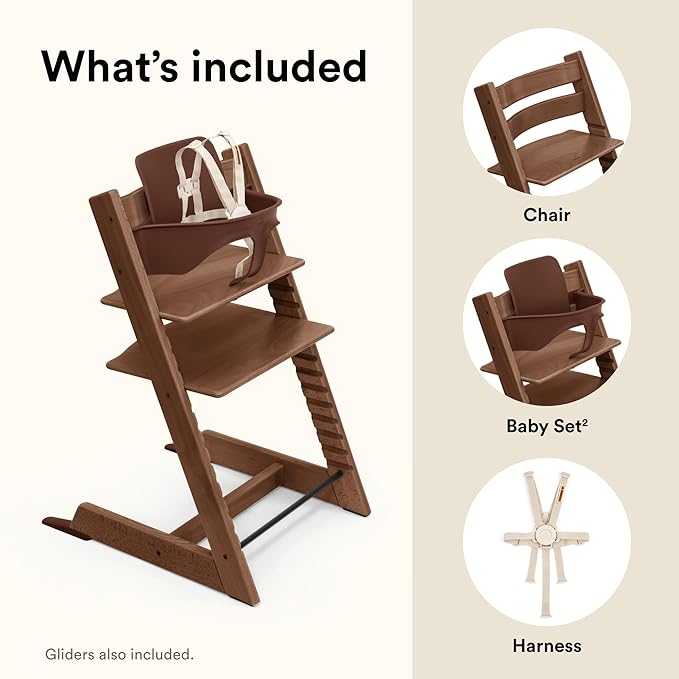 Stokke Tripp Trapp High Chair 2, Warm Brown - Includes Chair + Baby Set with Removable Harness for Children 6-36 Months - Adjustable, Ergonomic & Easy to Clean