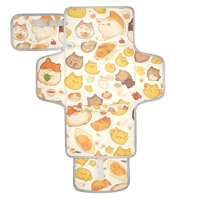 Portable Diaper Changing Pad Travel Baby Changing Mat Waterproof Diaper Changing Mat Foldable Lightweight Baby Changer with Built-in Pillow Orange British Shorthair Cute