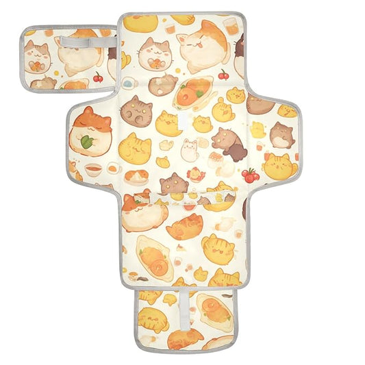 Portable Diaper Changing Pad Travel Baby Changing Mat Waterproof Diaper Changing Mat Foldable Lightweight Baby Changer with Built-in Pillow Orange British Shorthair Cute