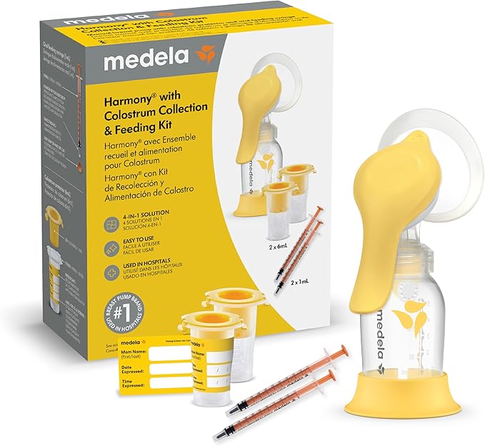 Medela Harmony Manual Breast Pump with Colostrum Collection and Feeding Kit, 4-in-1 Solution, Collect, Store, Feed, and Pump, Includes Colostrum Collectors and Feeding Syringes