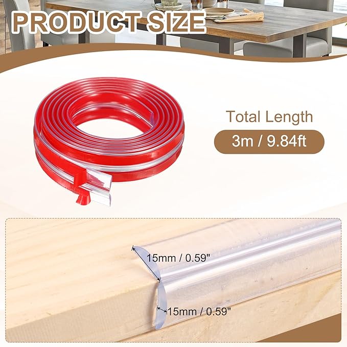 uxcell Edge Protector, 9.8ft (3Meter) x 0.6" (15MM) Clear Furniture Corner Guard PVC Strong Adhesive Proofing Edge Safety Bumpers with 4 Corners Guards for Table Cabinets