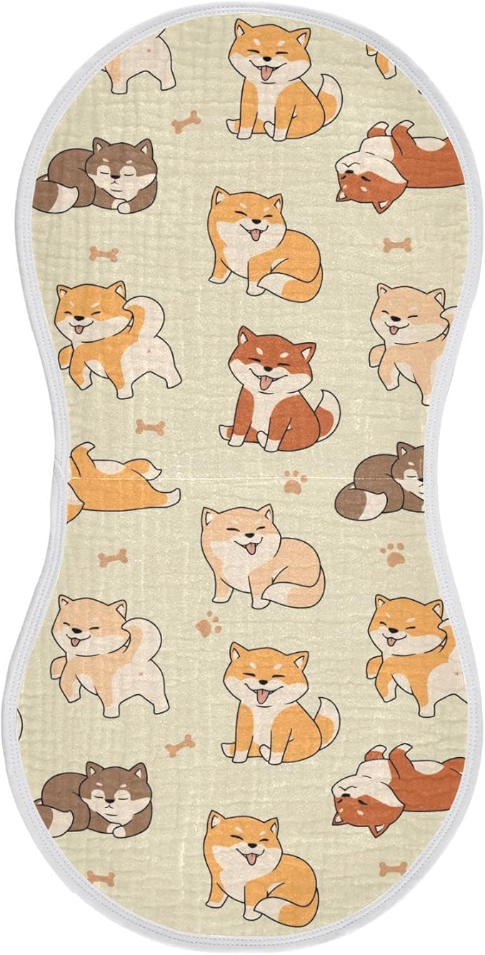 Lovely Shiba Inu Dog Muslin Burp Cloths for Baby 1 Pack Soft 100% Cotton Baby Washcloths Bibs for Boy Girl