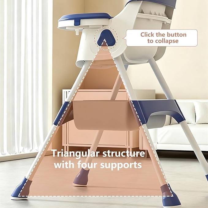 Foldable 4-in-1 Baby High Chair for Babies & Toddlers, High Chair with Detachable PU Cushion, Removable Tray, Adjustable Height, Locking Wheels,Blue