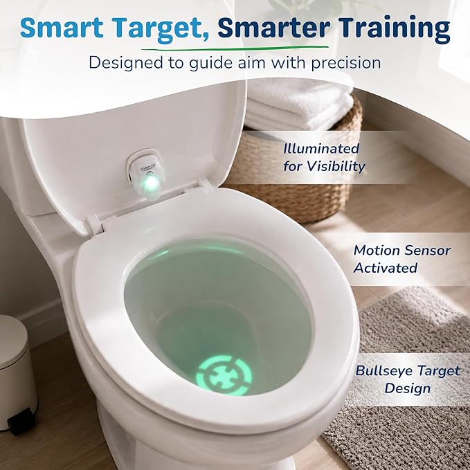 Adjustable Potty Toilet Target with Motion Sensor, Bullseye Illumination, and Nightlight, Precision Training - Ideal for Boys' Potty Training (2 Packs)