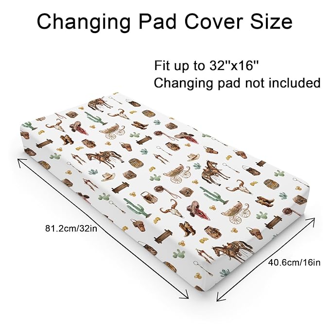 Western Cowboy Changing Pad Covers Cowboy Hats Boots Coins Cactus Goat Skull Horse Diaper Changing Pad Table Sheets for Boys Soft Breathable Stretchy Baby Change Table Pad Mats Covers 32''x16''