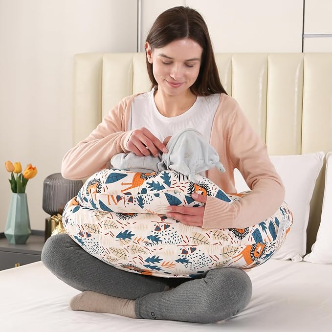 BATTOP Nursing Pillow for Breastfeeding with Removable Cover, Feeding Pillow for More Support for Mom, Adjustable Waist Strap Breastfeeding Pillow, Bottle-Feeding