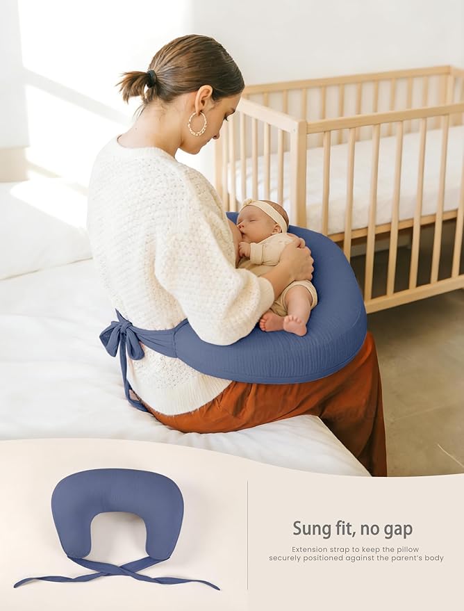 lulumoon Muslin Nursing Pillow Covers - 2-Pack Soft Cotton Slipcovers for Breastfeeding & Bottle-Feeding - Extension Strap for Snug Fit & No Sliding - Hidden Zipper Safety for Newborn Baby