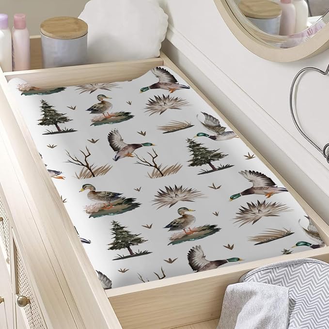 Watercolor Mallard Duck Changing Pad Cover Duck Hunting Diaper Changing Pad Cover Sheets for Boys Girls Wildlife Soft Stretch Fitted Baby Change Table Pad Mats Covers 32''x16''