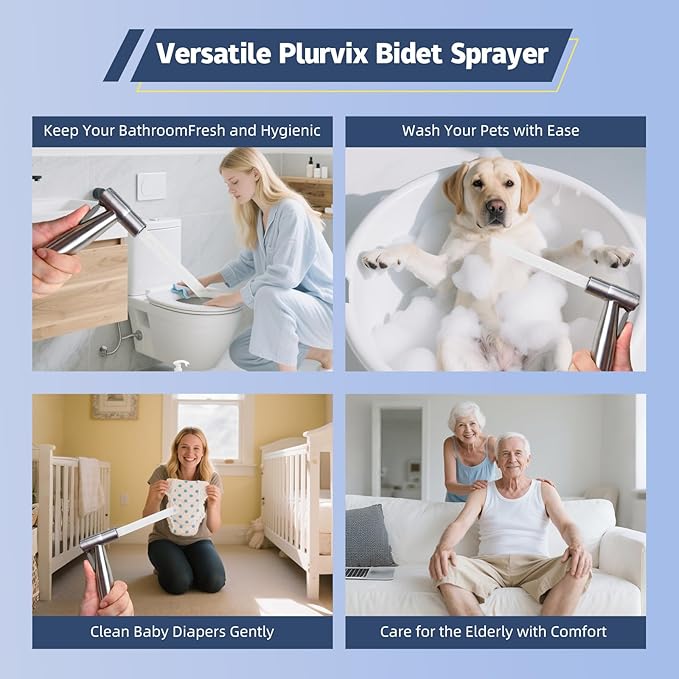Vayzluiy Handheld Toilet Bidet Sprayer for Toilet-Adjustable Water Pressure Control with Bidet Hose for Feminine Wash, Stainless Steel Brushed Nickel Cloth Diaper for Baby Wash (Warm and Cold)