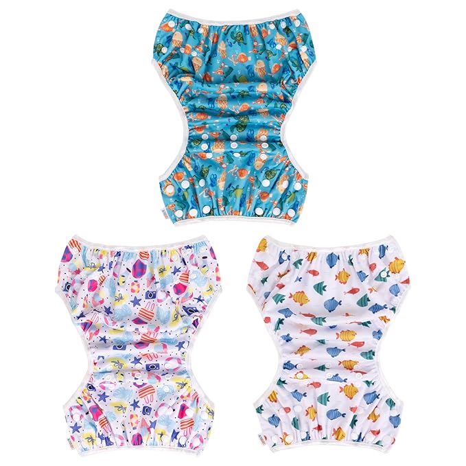 ALVABABY Large Cloth Swim Diaper 3pcs Baby/Toddler/Infant Snap Reusable Adjustable Swimming Diaper Baby Boy and Girl 3ZSWY29