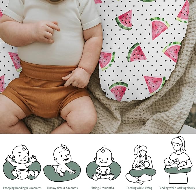 Watercolor Watermelon Dots Baby Nursing Pillow Covers for Boy Girl Tropical Summer Fruits Nursery Slipcovers for Breastfeeding Pillows Beach Vacation Soft Stretchy Removable Covers for Newborn Infant