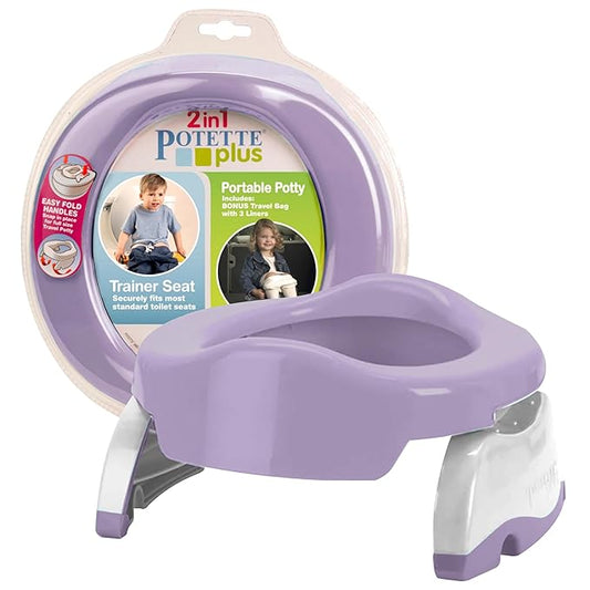 Kalencom Potette Plus 2-in-1 Travel Potty and Trainer Seat - Dual-Purpose Potty Training Toilet Seat - Portable Potty for Toddler Travel - With Durable, Lock-In Legs and Splash Guard - Plum