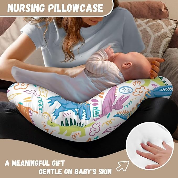 Dinosaur Breastfeeding Pillow Slipcover for Baby Nursing Pillow Slipcover for Breastfeeding Moms Fits Original Support Pillow for Breastfeeding and Bottle Feeding