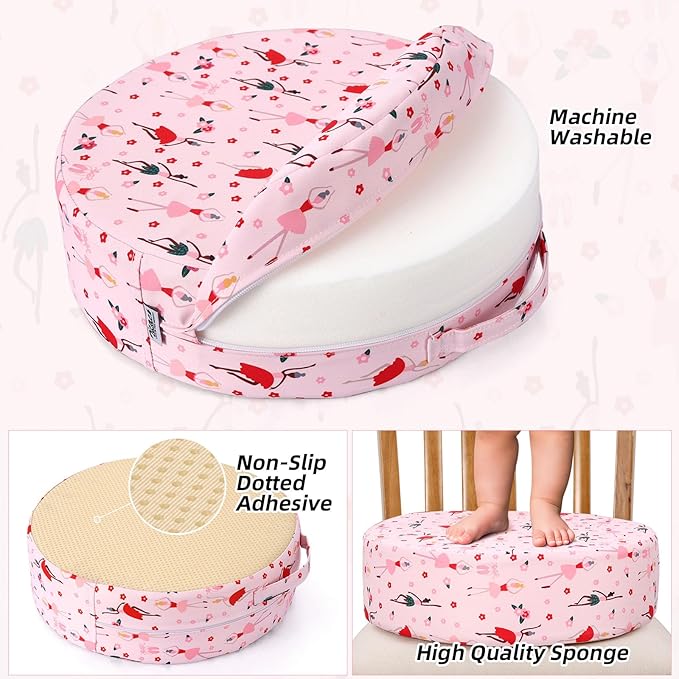Zicac Portable Seat Cushion Washable with Non-Slip Bottom, Detachable Strong Support Cushion for Toddler Kids Baby Infant (Pink Girl)