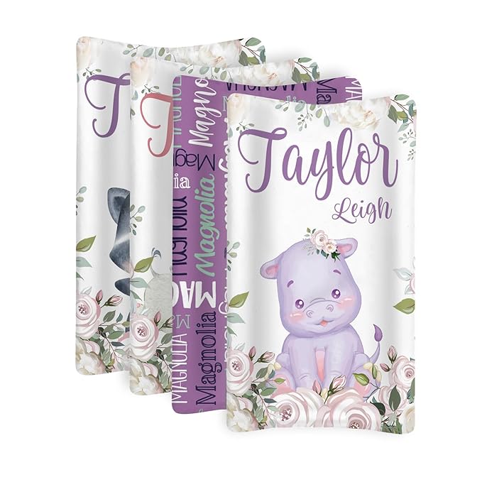 Custom Changing Pad Cover Set - Jersey Knit Comfy CozyUltra Soft Unisex Diaper Changing Table Covers with Personalized Name for Baby Boys Girls - Waterproof Ultra Soft 4 Pcs Set Style11