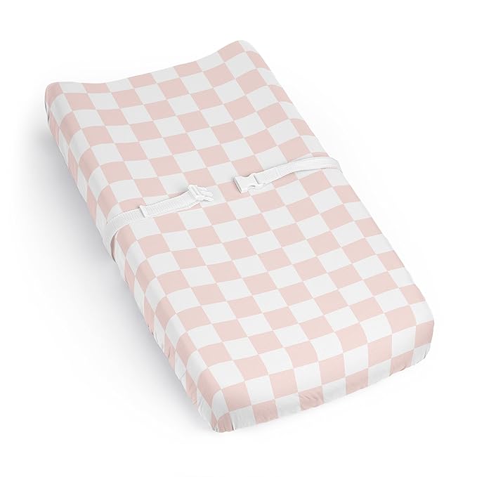 Sweet Jojo Designs Baby Changing Pad Cover Sheet (Pink Gingham Checkered Plaid) for Girls, Infant/Newborn Diaper Change Table Mat Covers (Vintage, Classic, Checkerboard, Geometric, Minimalist, Retro)