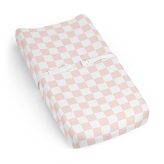 Sweet Jojo Designs Baby Changing Pad Cover Sheet (Pink Gingham Checkered Plaid) for Girls, Infant/Newborn Diaper Change Table Mat Covers (Vintage, Classic, Checkerboard, Geometric, Minimalist, Retro)