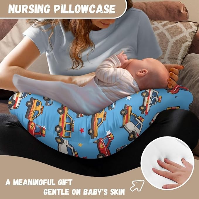 Cartoon Car Nursing Pillow Cover Stretchy Removable Cover for Breastfeeding Pillow Soft Comfortable Slipcover for Baby Girl and Boy Washable & Breathable