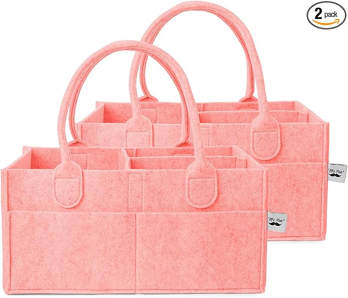 Mr. Pen- Baby Diaper Caddy Organizer, 2 Pack, Pink, Baby Caddy Organizer with Handle, Compact Size, Collapsible & Portable