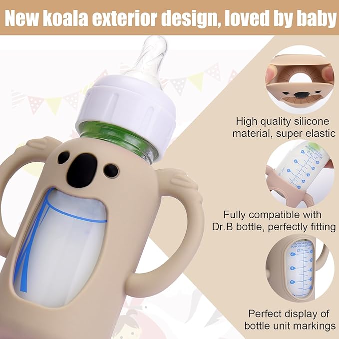 3 Pack Silicone Sleeves for Dr. Brown's Glass Bottles 4 OZ - Anti Breakage Baby Bottle Holder, Compatible with Dr. Brown's Glass Bottles for Babies with Handle(Not Compatible with Other Products)