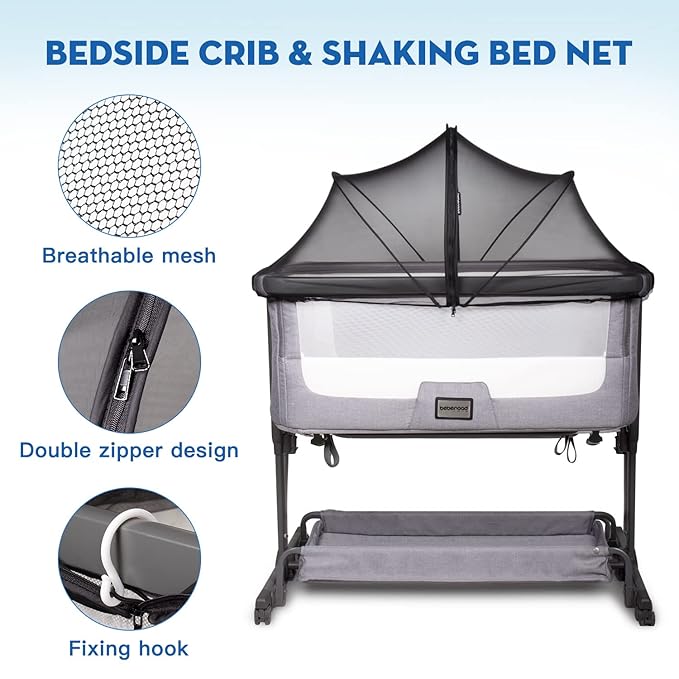 Beberoad Love Bassinet Mosquito Net Cover, Breathable Mesh Canopy with 2-Way Zipper for Bedside Sleepers (Black)