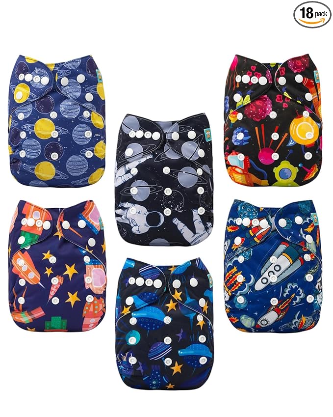 ALVABABY Baby Cloth Diaper 6 Pack with 12 Inserts One Size Cloth Diaper Covers Adjustable Washable Reusable for Baby Girls and Boys