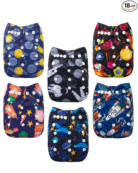 ALVABABY Baby Cloth Diaper 6 Pack with 12 Inserts One Size Cloth Diaper Covers Adjustable Washable Reusable for Baby Girls and Boys